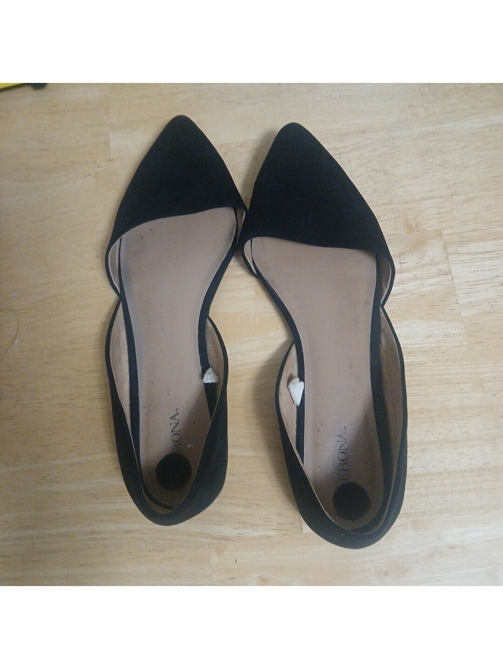 MERONA WOMENS BLACK SUEDE POINTED BALLET FLATS   size  8